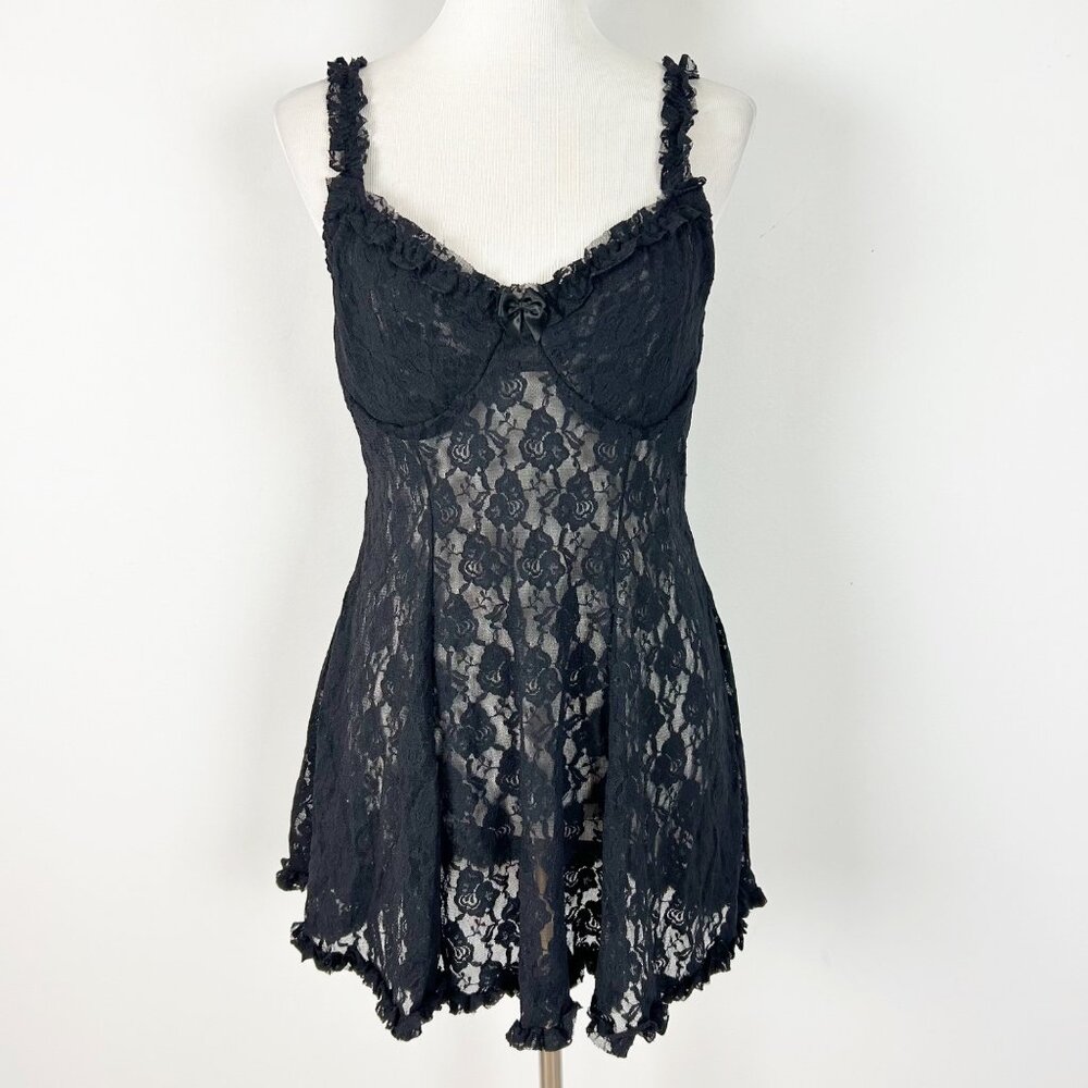 Y2K Fairy Grunge Seductivewear Black Floral Mesh Slip Whimsigoth Size XL Women's
